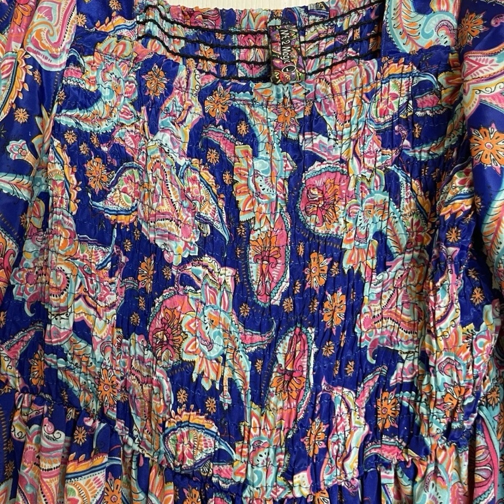 ME 2 MAGIC Anthropologie Bohemian Smocked Maxi Tiered Dress Large Balloon Sleeve - Picture 6 of 8